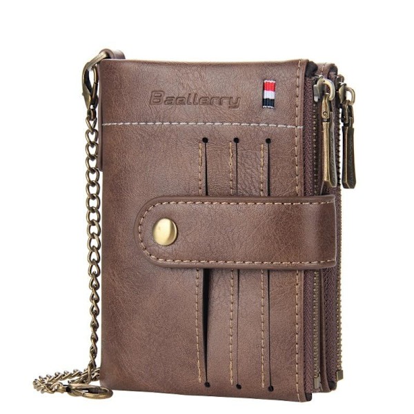 Baellerry Men's Vintage Kort Plånbok Dubbel Dragkedja Korthållar kaki