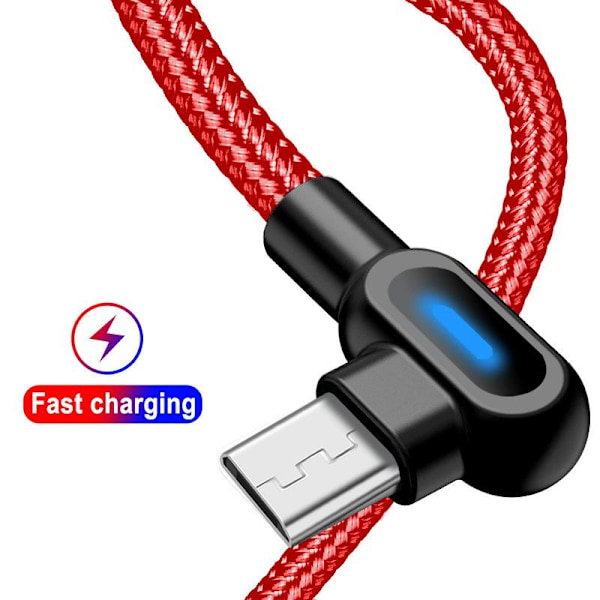 vinklad 90 graders laddare kabel USB a till USB c / iPhone Light röd (TYPE-C) 2 meter