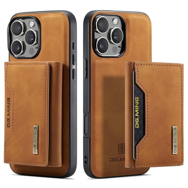 (For iPhone 16) DG.MING M2 Serien Avtakbart Telefondeksel Lommebok brun