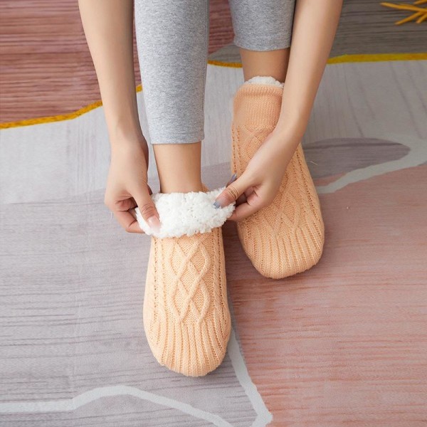 lämpimät neulotut sukat liukumattomat sukat mukavat fleece-sukat sisällä grå 22-25 (indvendig 16-18 cm)