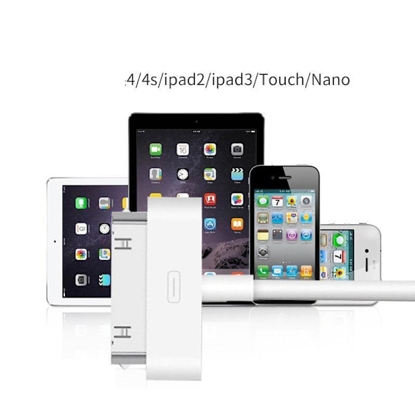30-pin opladerkabel til iPhone 4s, iPad 2, iPod og mere – komp Hvid
