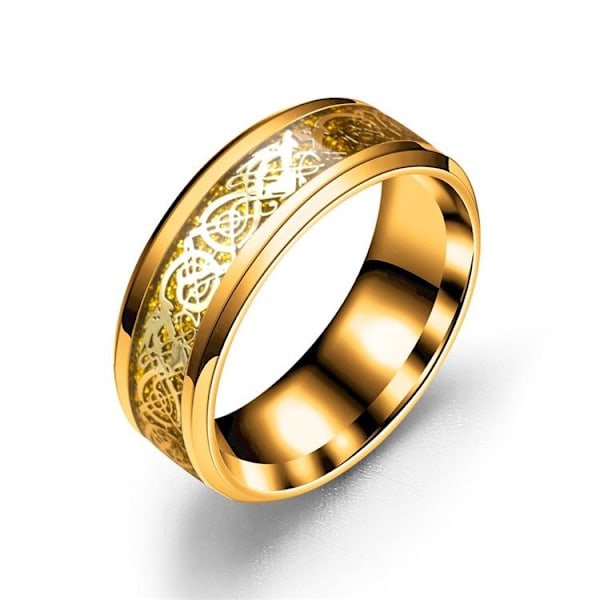 Drakring: guld- och silversmycken i drakmönster för män/kvinnor, gyllene 8mm guldbas guldplåt nr 7
