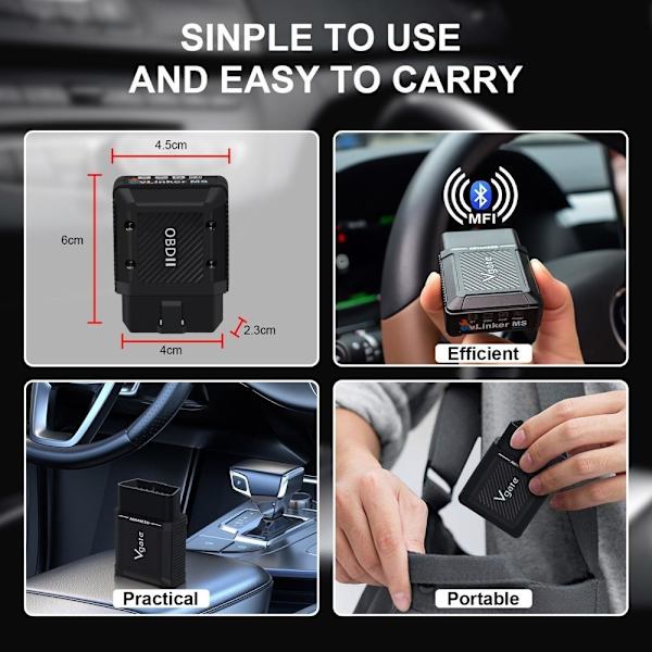 Vgate VLinker MS Bluetooth - 12V/24V dobbeltspændingskompatibel, sort