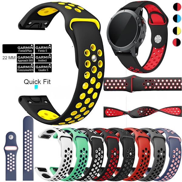 armbånd silikone Garmin fenix 7pro/6 fenix 5 sort/gul
