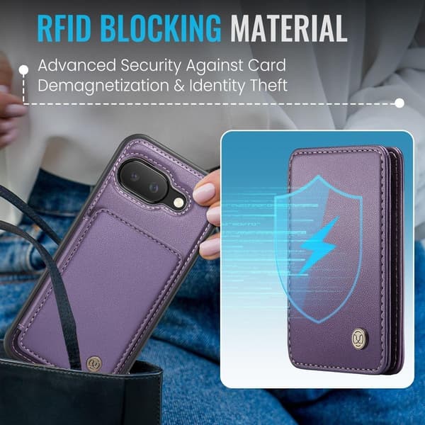 (För  Pixel 9/9 Pro) 2 i 1 plånboksfodral med 4 kortfack och ställfunktion RFID-skydd brun