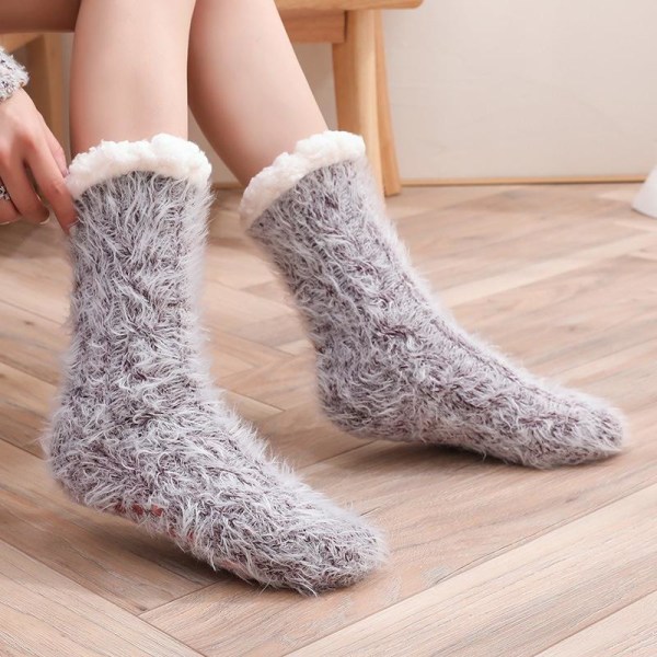 lämpösukat talvisukat pörröiset fleece-sukat mukavat sukat vaaleanpunainen yksi koko
