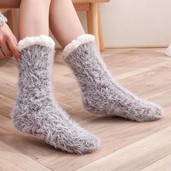 värmestrumpor vinterstrumpor fluffiga fleece strumpor mys strump lila One Size