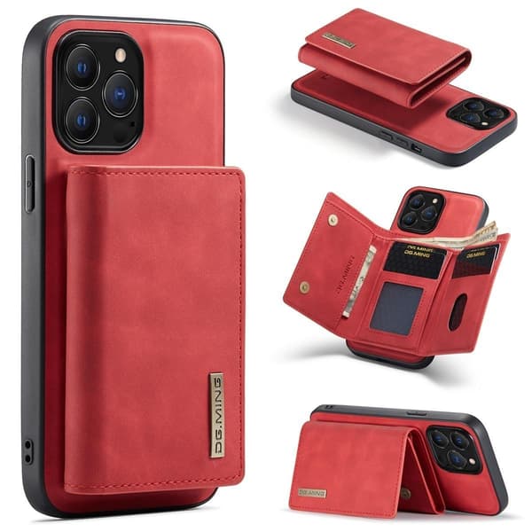 (For iPhone 13 mini) DG.MING M1 Serien Avtakbart Lommebokdeksel: rød