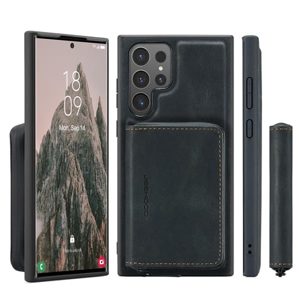 (Til Samsung A34) Slankt tegnebogs etui til telefon med 3 kortpladser og stativ, stødabsorberende beskyttelse sort