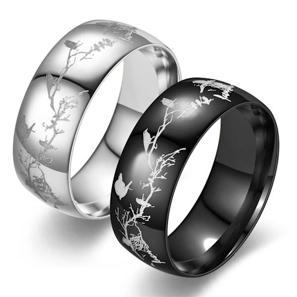 Bird Branch Fashion Statement Ring - Unik fugleinspireret smykke 8mm sort bue fugl nr. 9