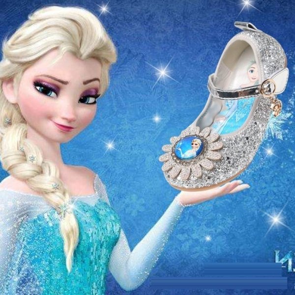 elsa prinsesse sko barn pige med pailletter sølv farvet 15 cm / størrelse 23