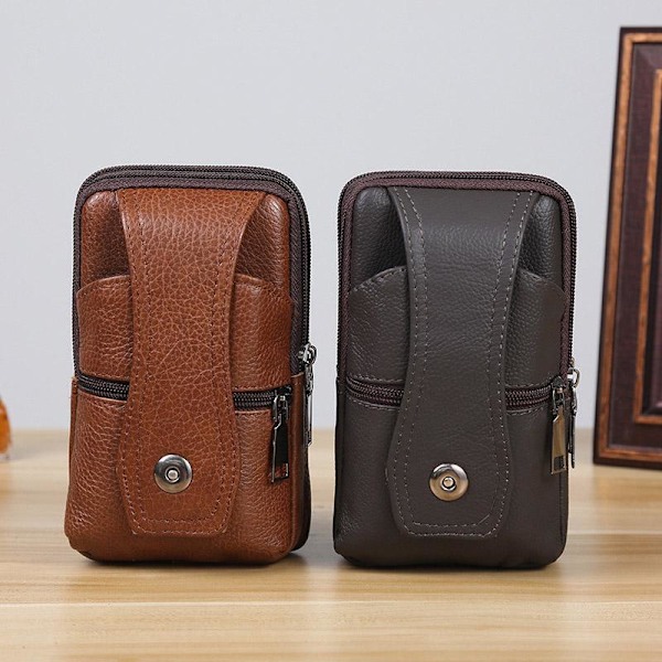 Män läder midja väska multifunktions-Fanny Pack stor kapacitet b Som på bilden 1 brown 2 layer