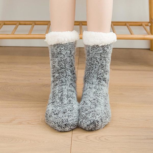 värmestrumpor vinterstrumpor fluffiga fleece strumpor mys strump svart One Size
