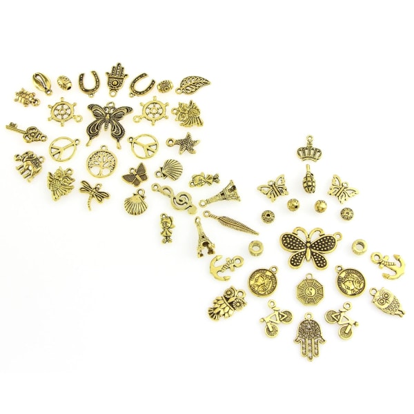 charms smykker øredobber DIY pakke 50 stk gull farget