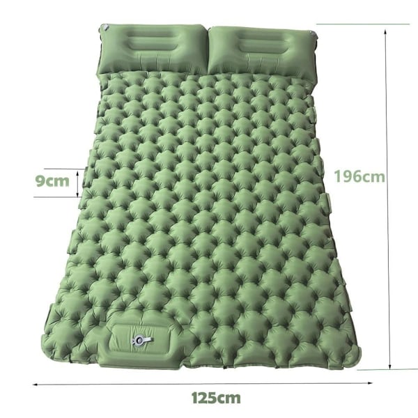 oppblåsbart liggeunderlag campingmadrass dobbeltseng 196*125*9cm grønn
