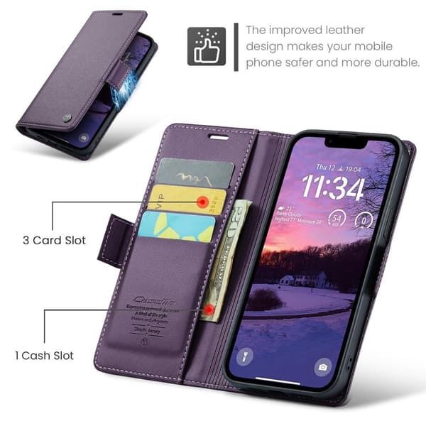 (Til iPhone 13 Pro) Læderpung-etui med 3 kortpladser og RFID-blokerende magnetlukning blå