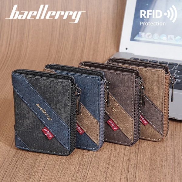 Baellerry Miesten Lompakko Business Color Blocking RFID Nahka Slim Zi syvä väri