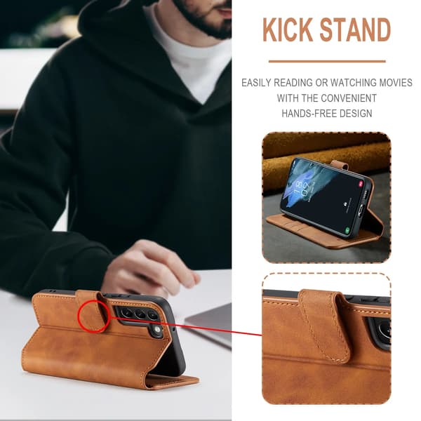 (For Samsung Galaxy S21 5G) DG.MING Premium Leather Wallet Case with Card Slots, Stand Function & Magnetic Closure Grå