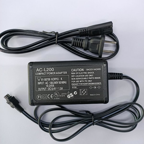 Sony AC-L200/L25B Strømadapter Oplader til DV-kameraer og digitale sort AC-L200