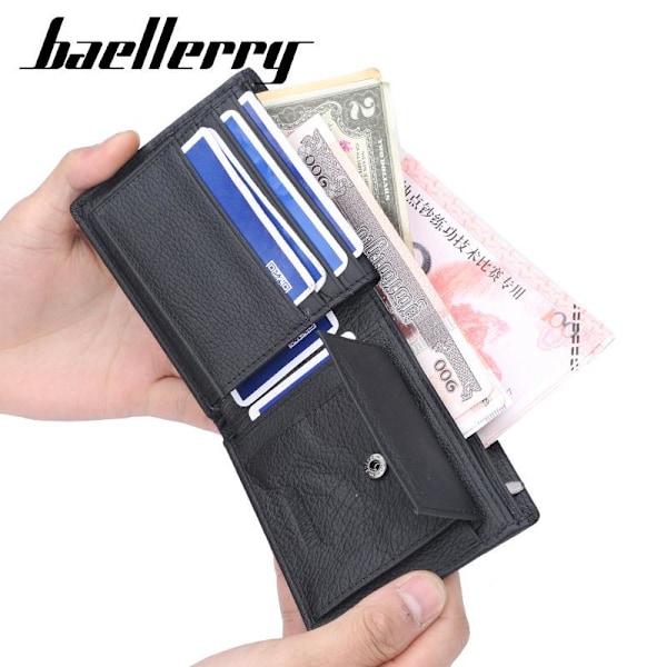 Baellerry äkta läder kort stil Mens korthållare plånbok Business Svart 12cm*9.5cm*2cm