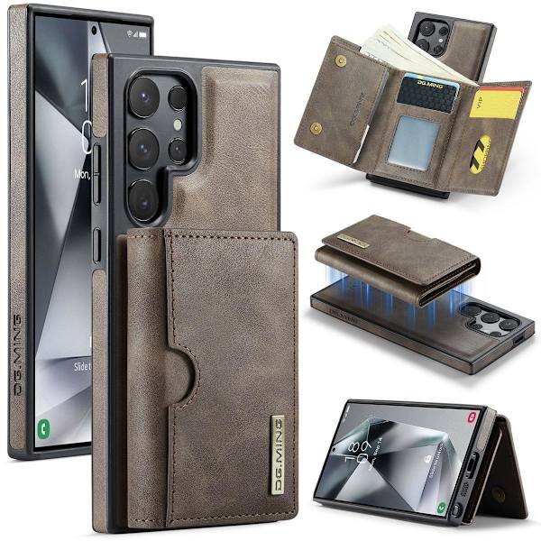 (For iPhone 12 Pro Max) DG.MING M6-serien Leather Case: RFID-blo kaffe