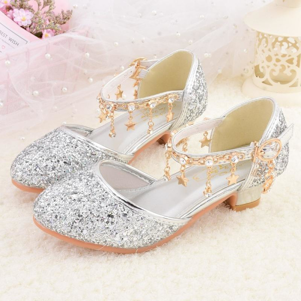 elsa prinsess skor barn flicka med paljetter silverfärgad 18.2cm / size28