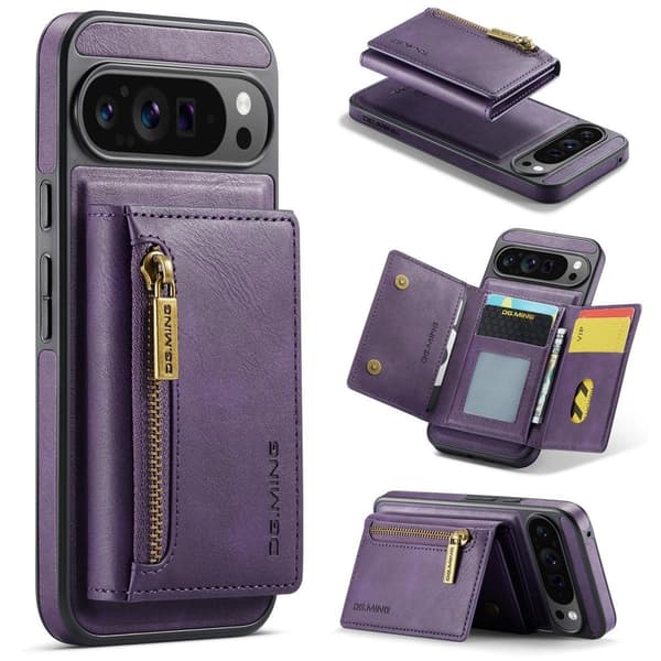 (Til iPhone 16 Plus) DG.MING M5-serien aftagelig pung-etui lilla