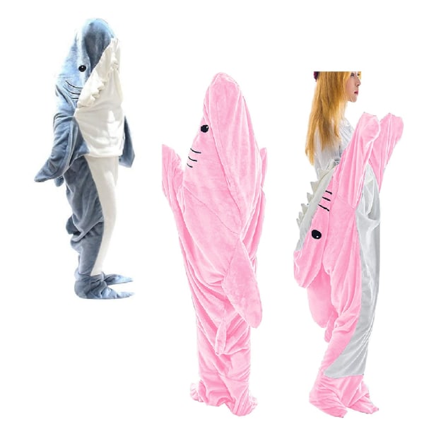 Shark tæppe pyjamas Shark Blanket Hoodie Adult Shark Adult Bärbarfi lyserød xl (180*90 cm)