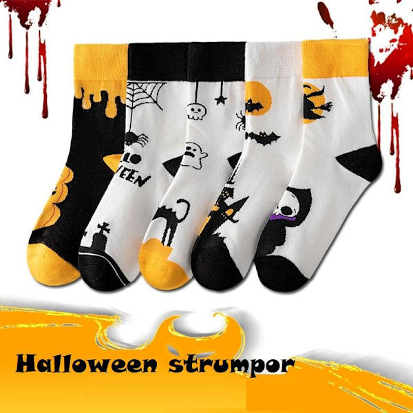 Halloween sokker morsomme og sære 5 par stil 2