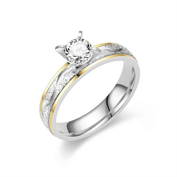 Dobbelt række diamantklo forlovelsesring med perler og guldbelægning 4 mm perlesand med diamanter nr. 13