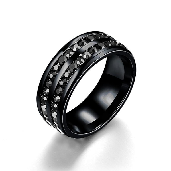 TITANIUM STÅL Fuld Diamant Dobbelt Halo Cirkel Diamant Ring - Lyx 8 mm dobbelt række sorte diamanter nr. 5