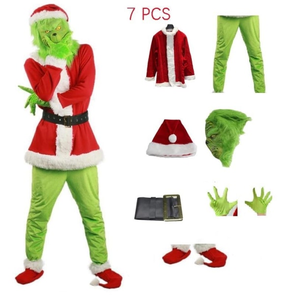 Jul fest cosplay grinchen kostym mask barn/vuxna Endast grön huva