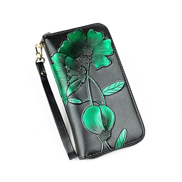 Blomma Läder Damplånbok Kvinnlig Lång Plånbok Lady Clutch Pengar Gul