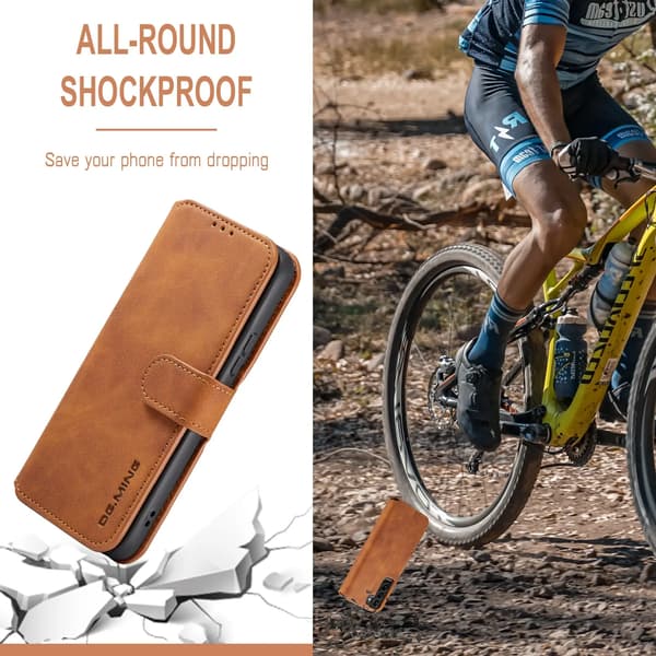 (For Samsung Galaxy A33) DG.MING Premium Leather Wallet Case with Card Slots, Stand Function & Magnetic Closure Rød