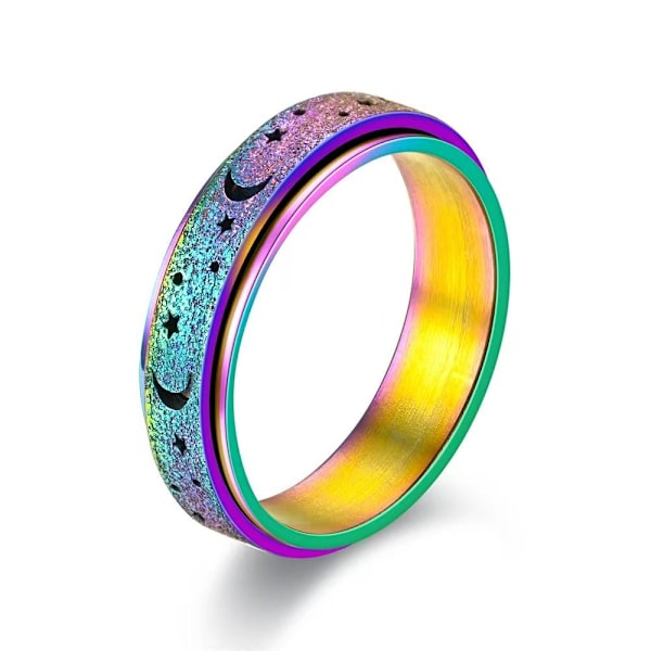 Roterende hul stjerne og måne ring - dekompressionsmode smykker 6 mm sort stjerne og måne nr. 9