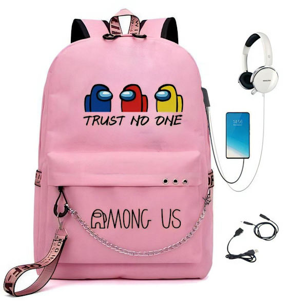 Blant oss ryggsekk barn ryggsekker ryggsekk med USB-uttak 1stk rosa 1