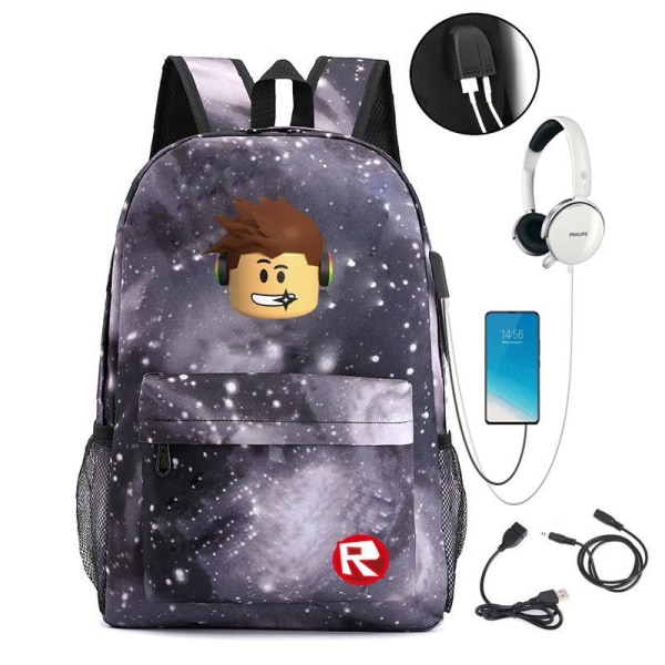 roblox rygsæk børn rygsække rygsæk med USB stik 1 stk stjernegrå usb 3