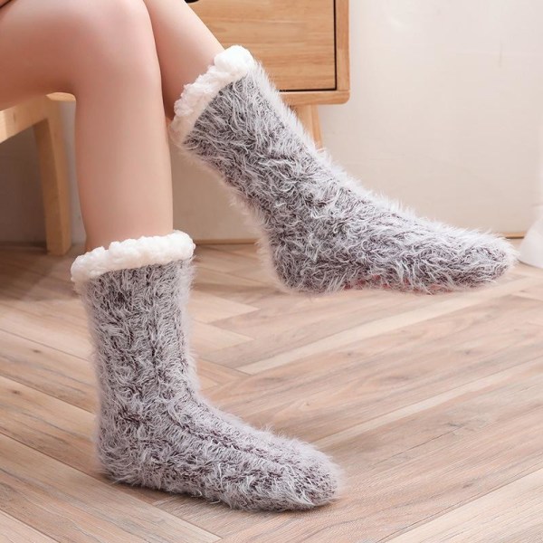 lämpösukat talvisukat pörröiset fleece-sukat mukavat sukat vaaleanpunainen yksi koko