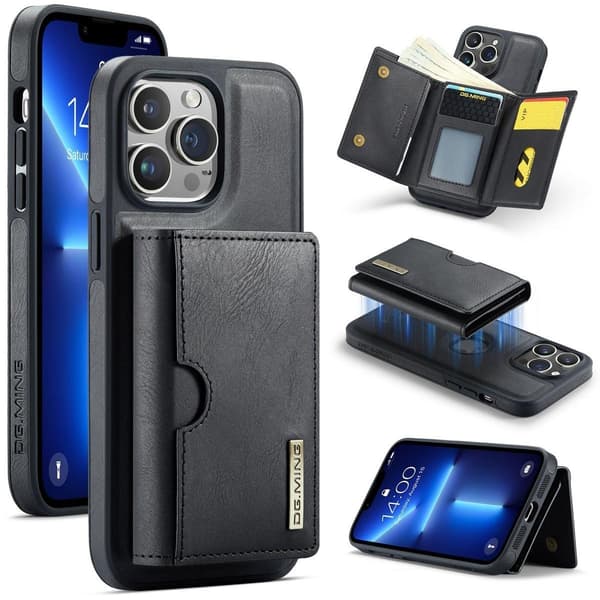 (Til iPhone 14 Pro Max) DG.MING M6 Serien Magnetisk Pung Etui sort