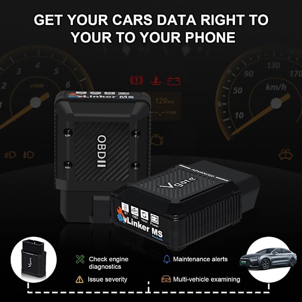 Vgate VLinker MS Bluetooth - 12V/24V dobbeltspændingskompatibel, sort