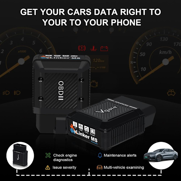 Vgate VLinker MS Bluetooth - 12V/24V dubbelspänningskompatibel, svart