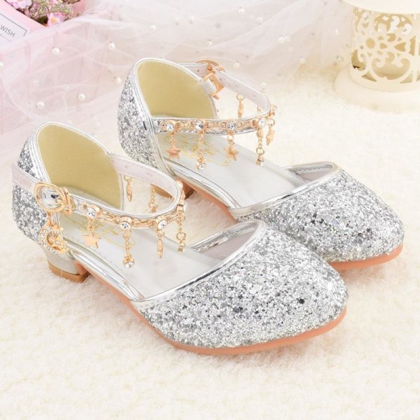 elsa prinsesse sko barn pige med pailletter sølv farvet 21 cm / størrelse 33