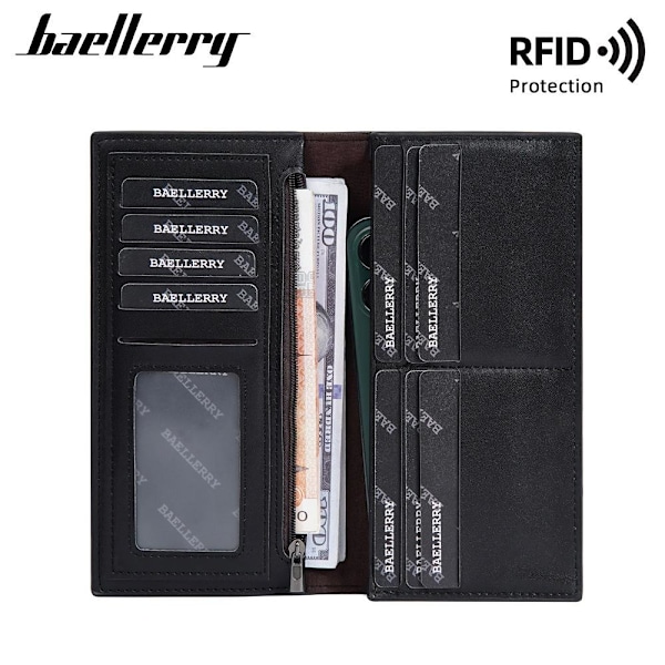 Baellerry RFID-blockerande lång plånbok för män med dragkedja oc svart