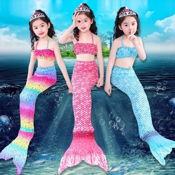 sjöjungfru mermaid sjöjungfrusvans baddräkt bikini för barn regnbåge 140