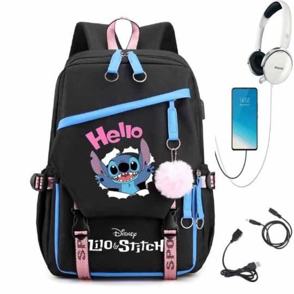 stitch rygsæk børn rygsække rygsæk med USB stik 1stk blå