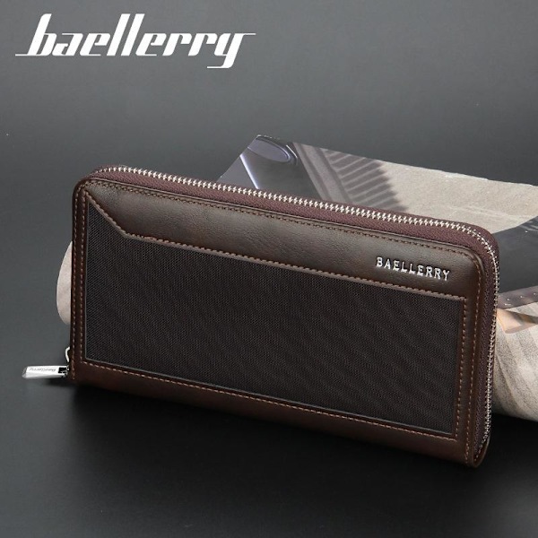 Baellerry Lang lommebok for menn Mote Multi-Card Glidelås Clutch Bag kaffe