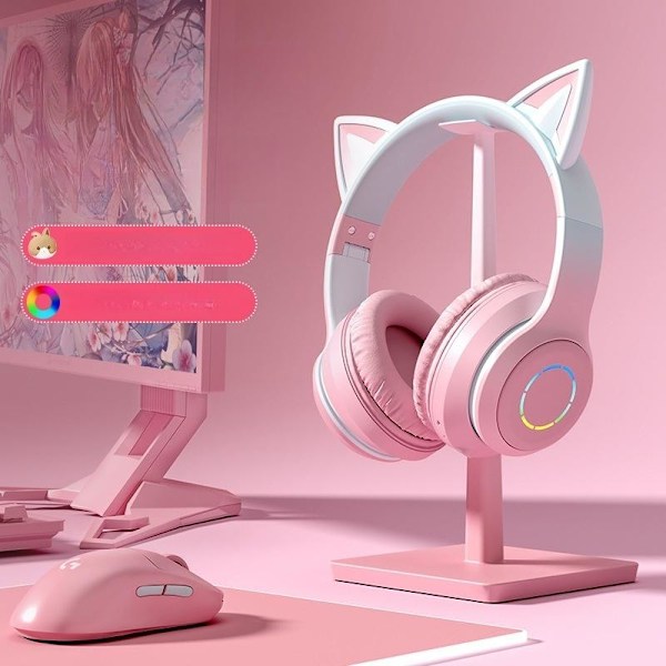 cat ears headset trådløs cat bluetooth hovedtelefoner sininen