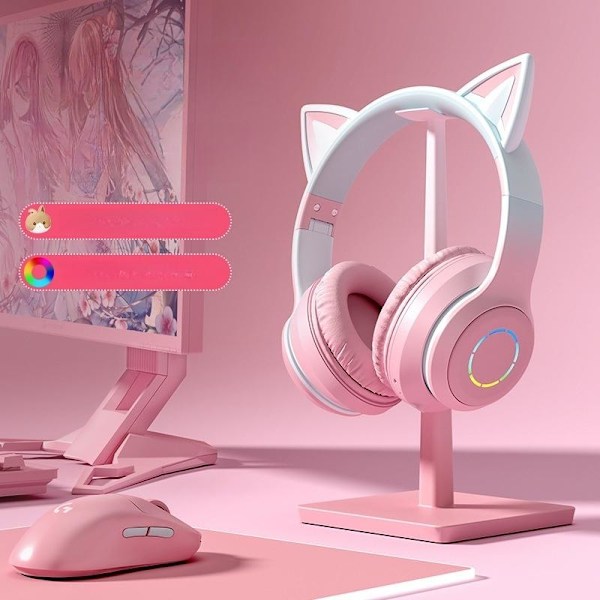 kattöron headset sladdlösa katt bluetooth hörlurar lila