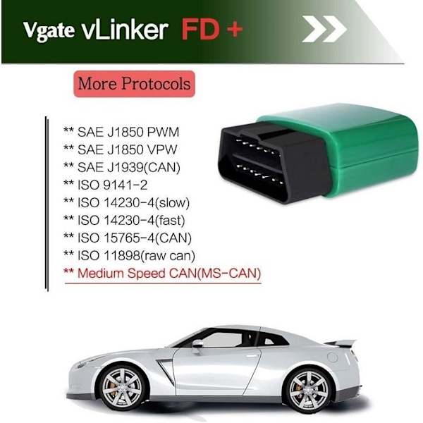 VLinker FD+ BLE 4.0 bildiagnostisk skanner for iOS og Android som på bildet
