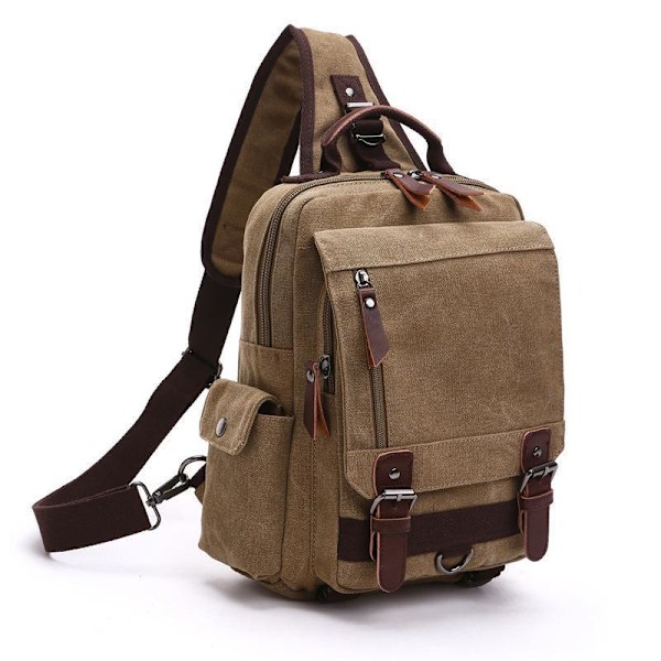 Unisex Retro Messenger Bag Canvas Axelryggsäck Resväska Sling Ba Khaki